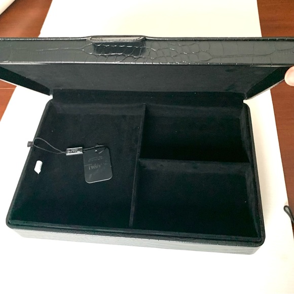 Black croc leather jewelry accessories box rectangular leather box with lid - Picture 3 of 7